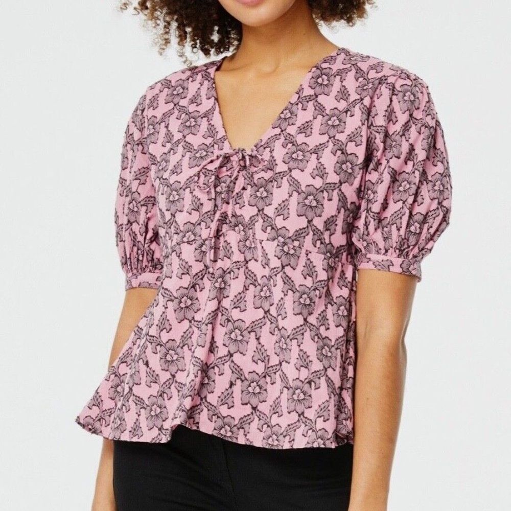 Anthropologie roller rabbit pink‎ floral dainty feminine blouse women’s size xs